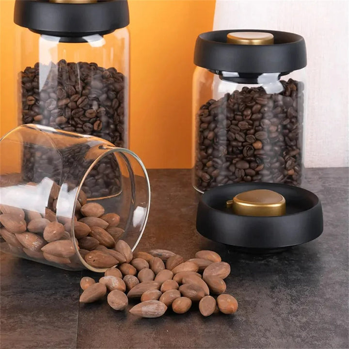 Premium AirVault vacuum seal coffee storage jar. Borosilicate glass food container for freshness.