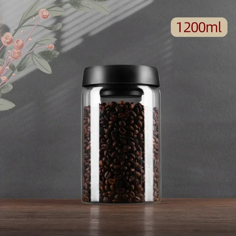 Keep coffee beans fresh with AirVault vacuum storage jar. Airtight borosilicate glass food container.