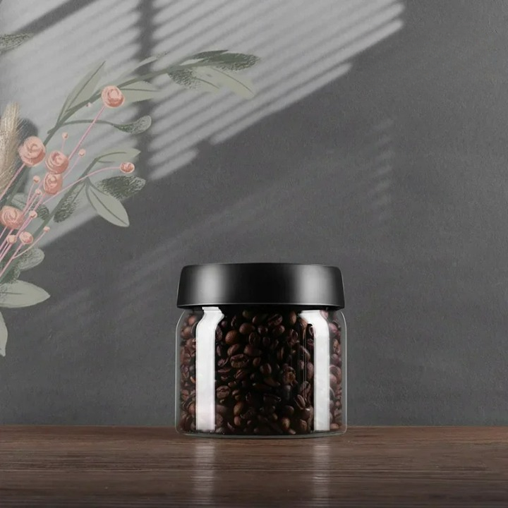 Durable AirVault borosilicate glass airtight vacuum jar. Perfect for coffee beans, tea, & dry goods.