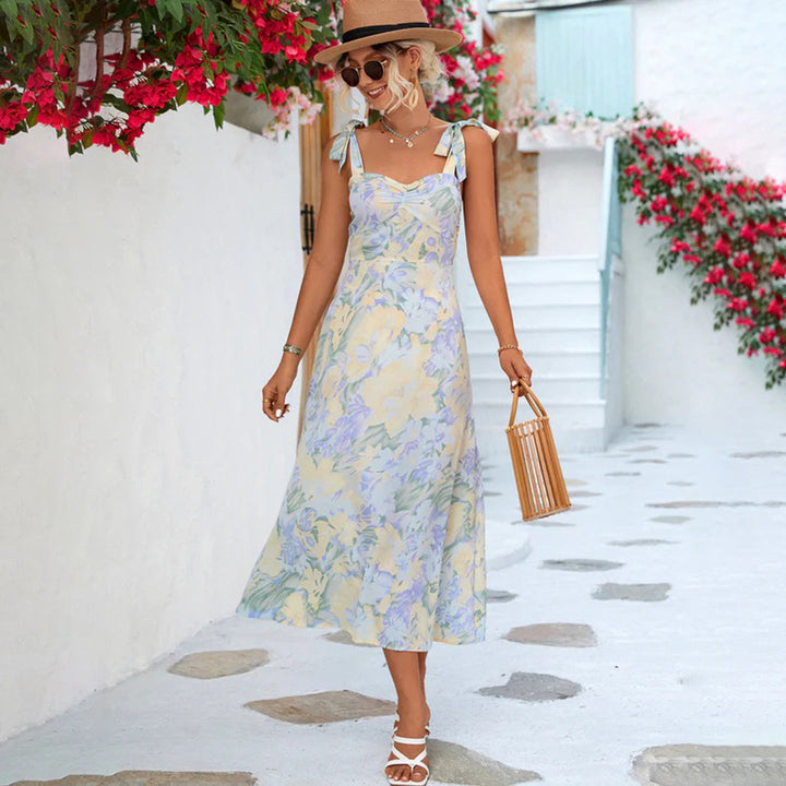Alina women's floral midi dress, sleeveless, flowing polyester for summer casual wear