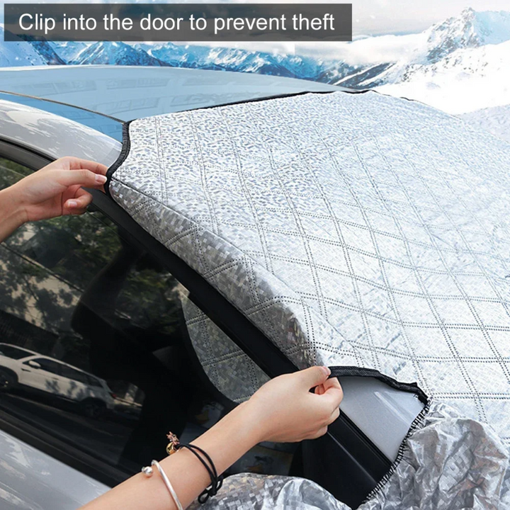 Reflective magnetic car windscreen sun shade, UV protection keeps car interior cool in summer.