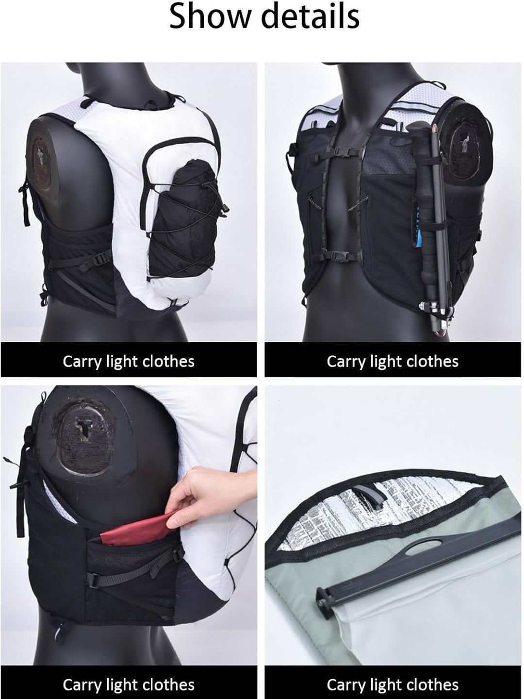Alvory running vest backpack, close-up of adjustable straps and buckles