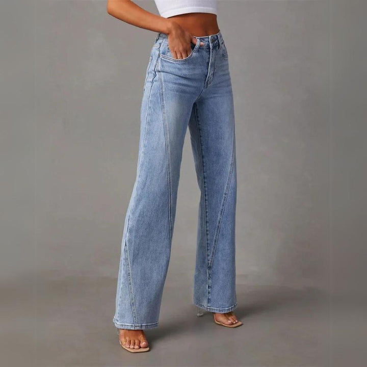 High-waist Amarine flared jeans for women, comfortable and stylish blue denim, perfect for versatile fashion looks.