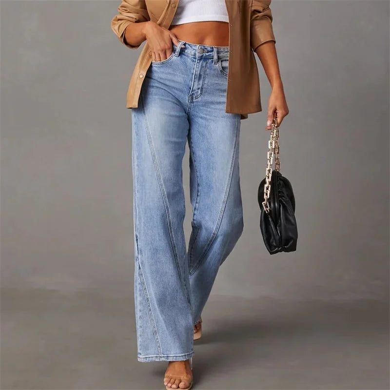 Women's trendy flared denim jeans by Amarine, featuring a comfortable high waist for a stylish and modern look.