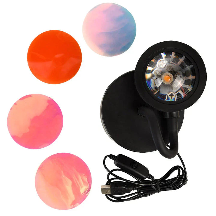 Unisex ambient sunset projection lamp with 4 color options, enhancing any home decor with a colorful mood light.