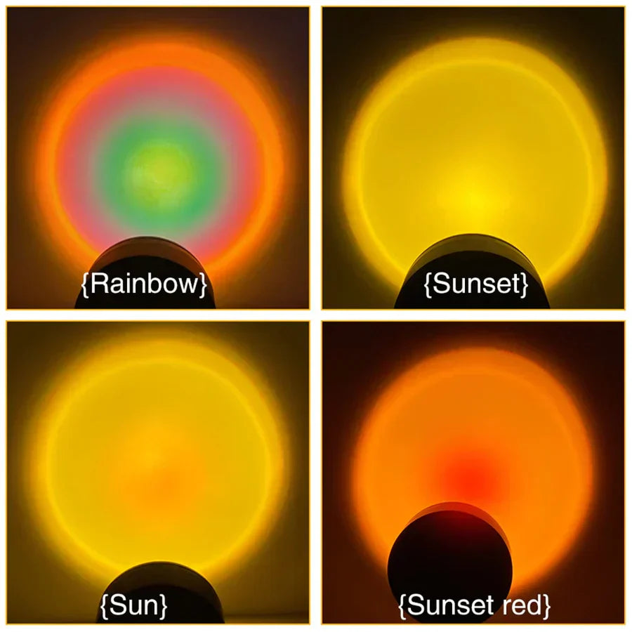 USB powered sunset projection lamp creating beautiful aesthetic light and enhancing any room's ambient decor.