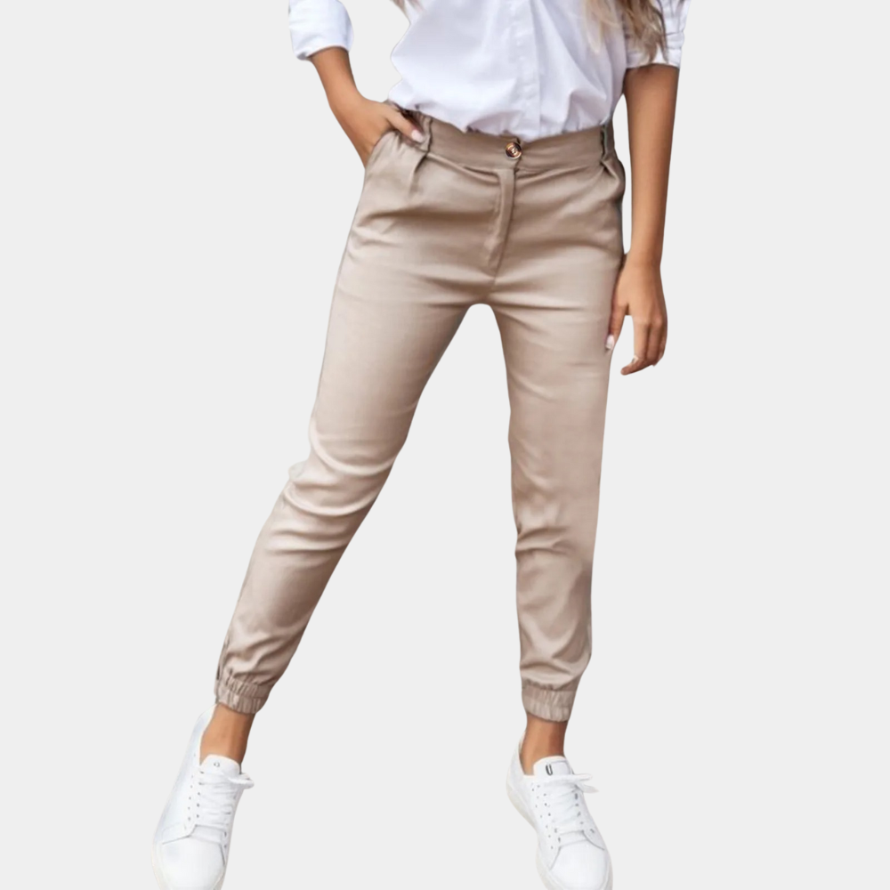 Comfortable Amelia women's slim fit casual trousers. Ankle length, high waist, ideal for womens apparel & fashion.