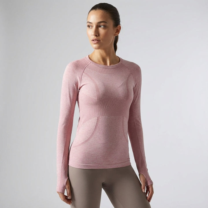 Amelia women's long sleeve running shirt in purple with quick-dry fabric, comfortable workout top