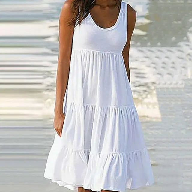 Women's Amelie casual mini dress with round neck, perfect for summer