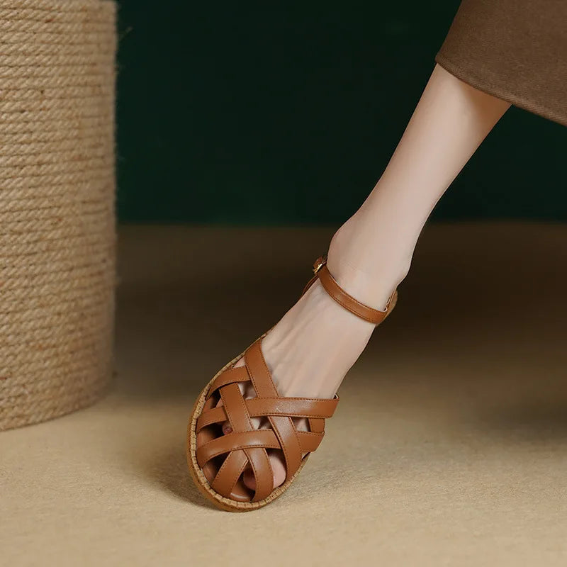 Close-up of the breathable design and comfortable sole of Amira summer sandals for women