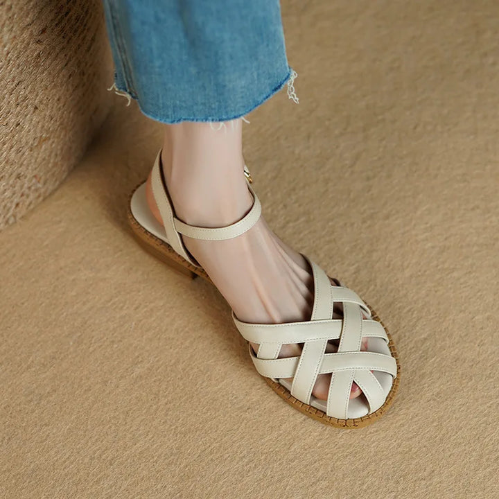 Front view of Amira comfortable breathable flat sandals for women, suitable for daily wear