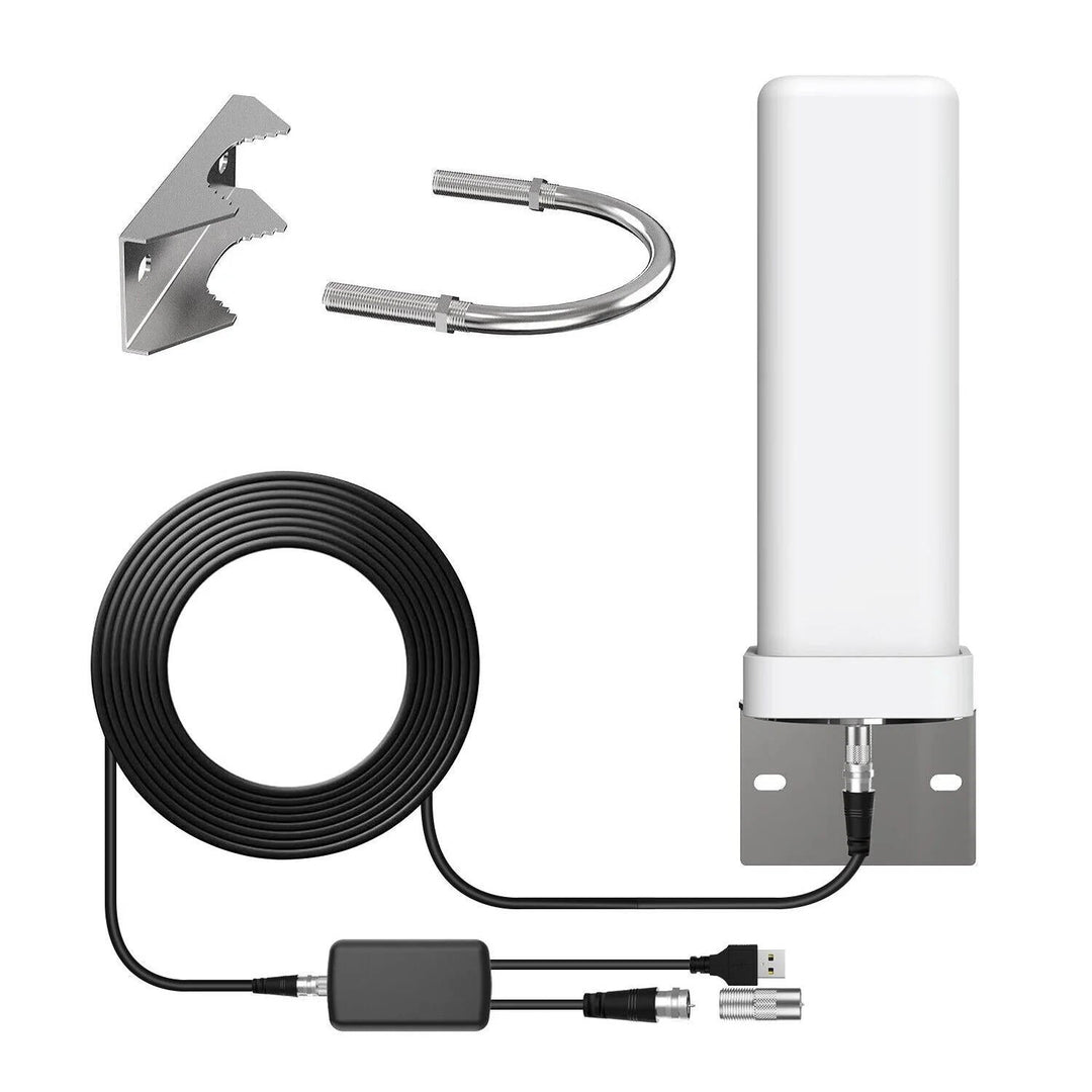 Long-range amplified outdoor HDTV antenna, 360-degree reception for free local channels & home entertainment.