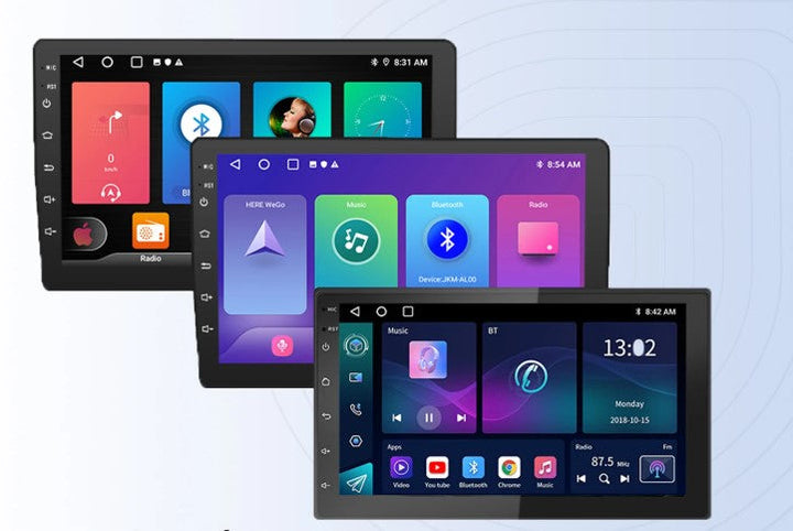 Android car stereo 7in touchscreen with wireless CarPlay, GPS navigation, and Bluetooth for universal fit.