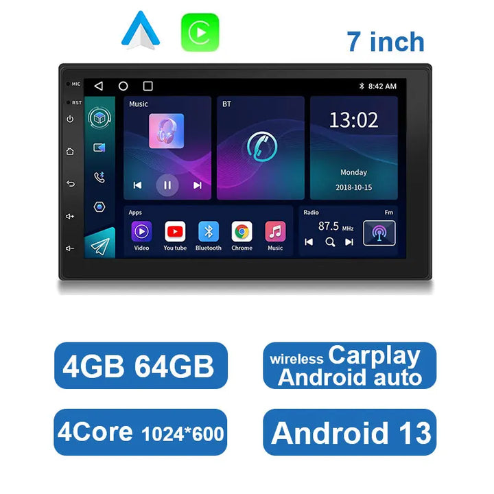 Close-up of the universal Android car stereo's touchscreen, highlighting its intuitive user interface.