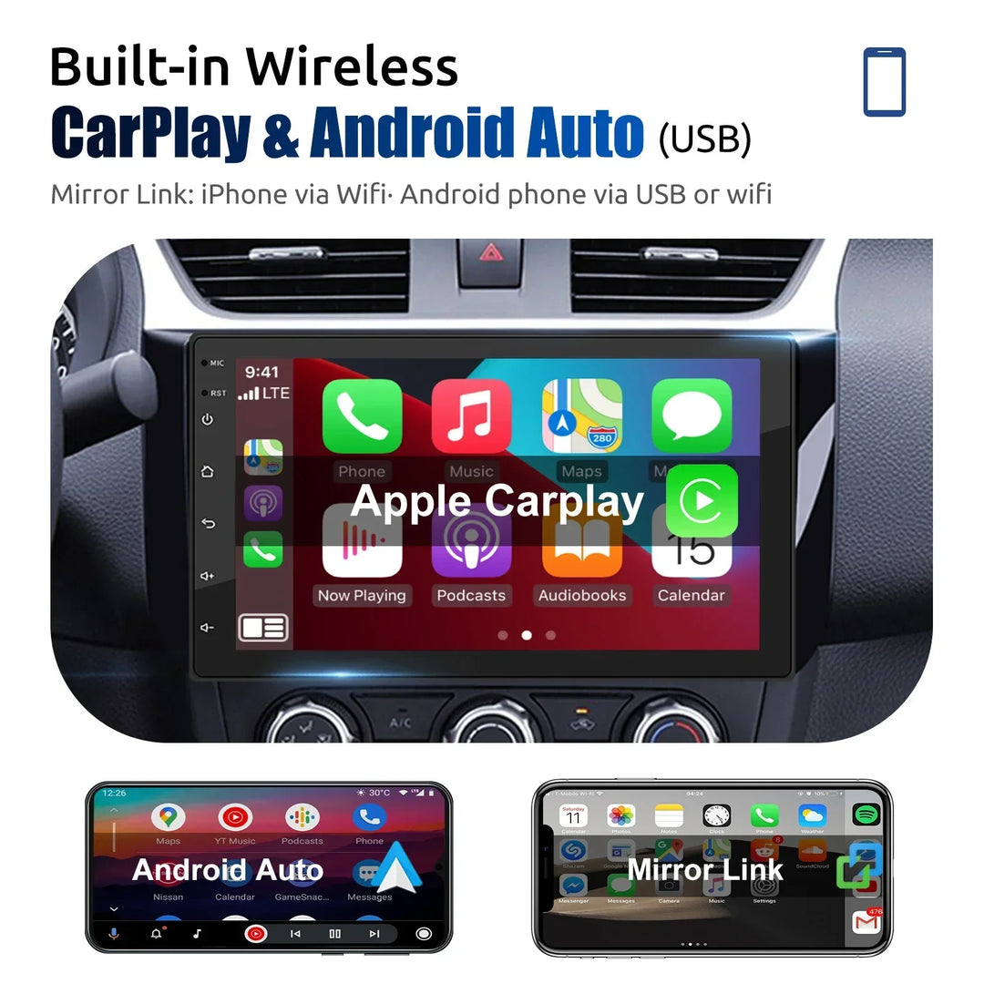 Vehicle multimedia player with crisp touchscreen display; supports GPS navigation and in-car entertainment.