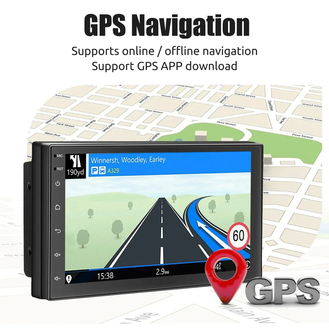 Car stereo showcasing its responsive touchscreen interface, ideal for Android Auto and Apple CarPlay apps.
