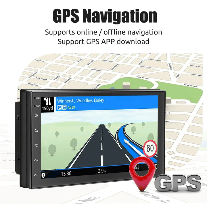 Car stereo showcasing its responsive touchscreen interface, ideal for Android Auto and Apple CarPlay apps.