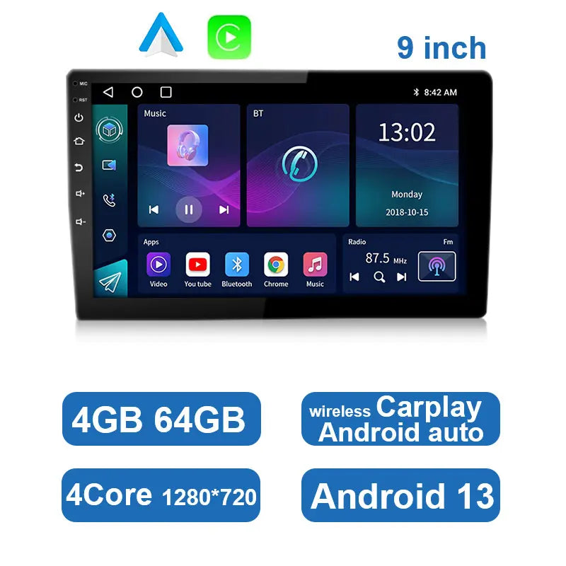 Android car stereo with integrated wireless CarPlay and Android Auto, enhancing any driving experience.