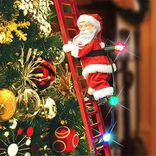 Animated Climbing Santa Christmas decoration with musical features & LED lights, perfect for festive holiday home decor.