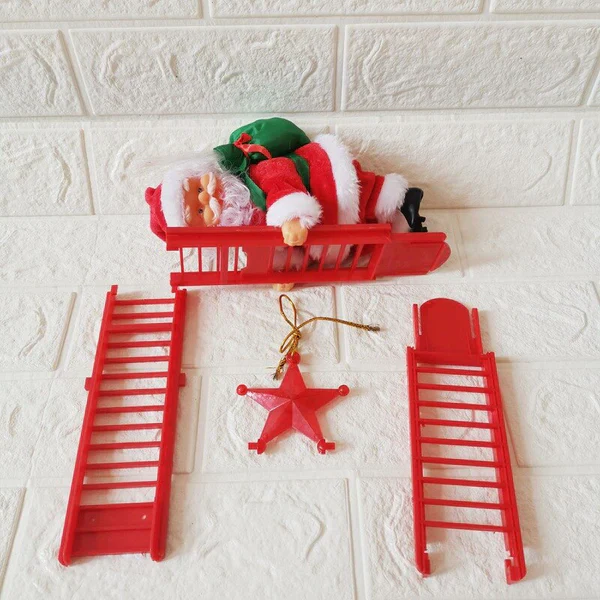 Unique Animated Climbing Santa tree ornament, a festive Christmas decoration with lights for holiday home decor.