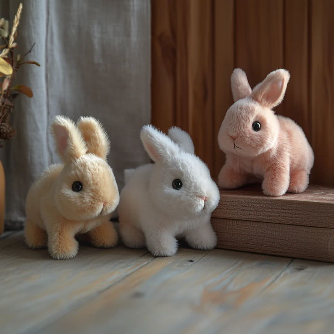 Adorable animated plush bunny, a soft interactive toy for children with lifelike motion & sound.