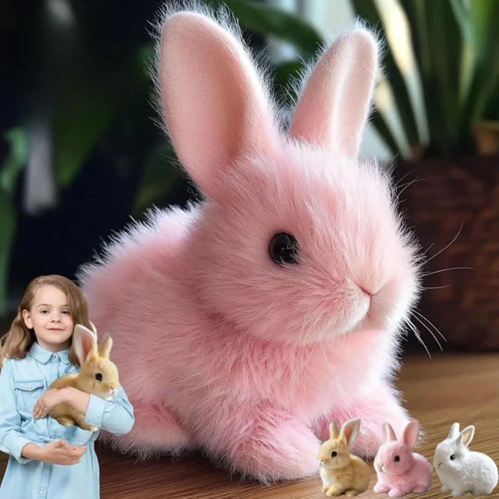 Realistic movement & sound animated plush bunny toy, a soft interactive playmate for kids.
