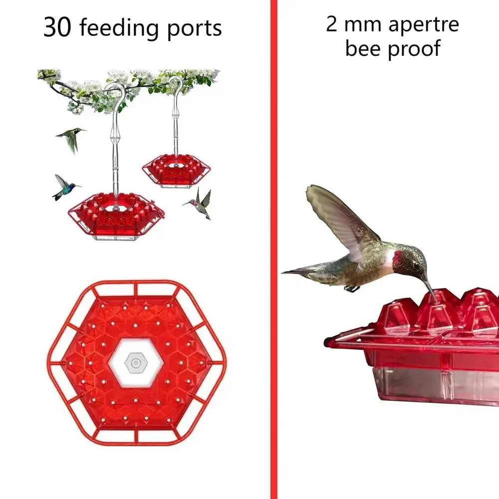 Durable ant-proof hanging hummingbird feeder with perch, designed for easy cleaning and bird feeding.