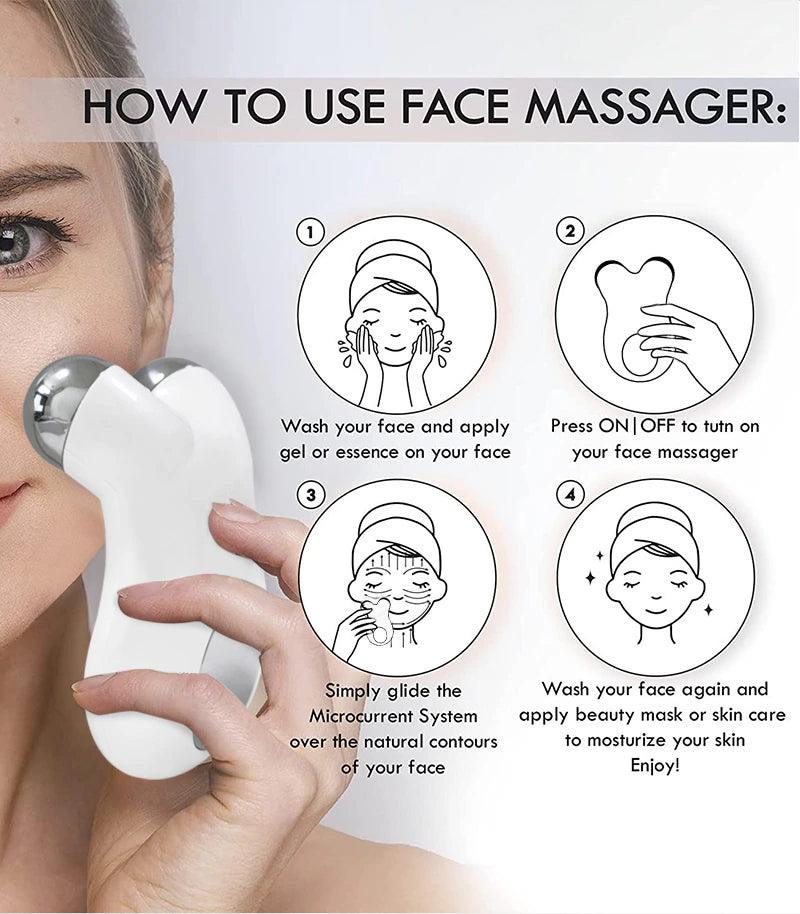 Rechargeable anti-aging microcurrent massager, ideal for home spa skin firming treatments.