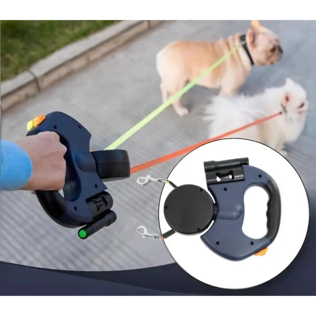 Anti-tangle double dog leash for walking two dogs effortlessly. Swivel connection prevents tangles for comfortable pet walks.