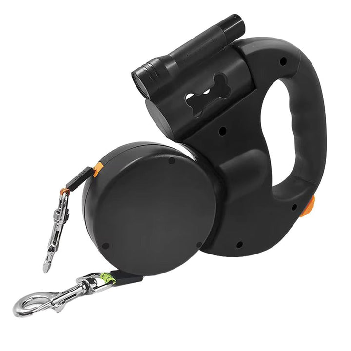 Close-up of a sturdy anti-tangle double dog leash, showcasing its swivel mechanism for tangle-free walking.
