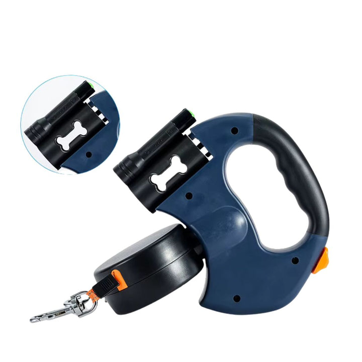 Happy owner walking two dogs with the anti-tangle double dog leash, demonstrating smooth, tangle-free outdoor pet walks.