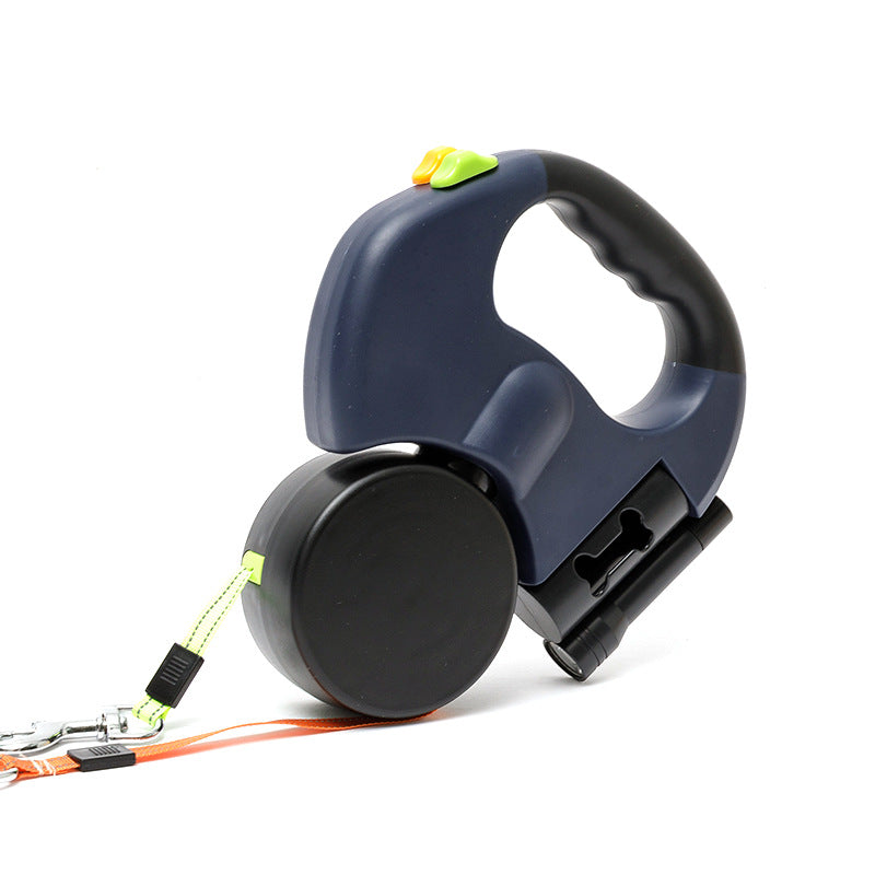 Durable anti-tangle double dog leash, designed for comfortable grip & control of two dogs during pet walking activities.