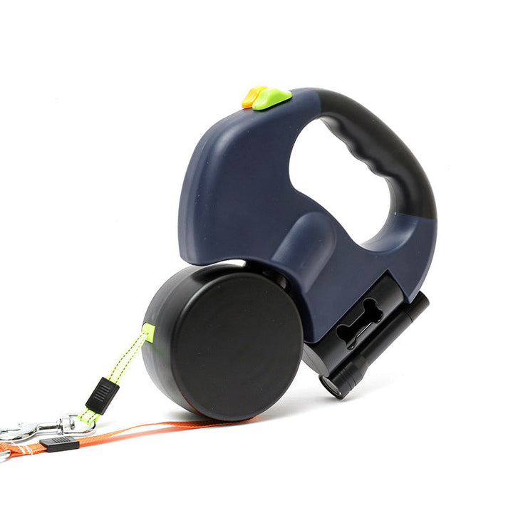 Durable anti-tangle double dog leash, designed for comfortable grip & control of two dogs during pet walking activities.