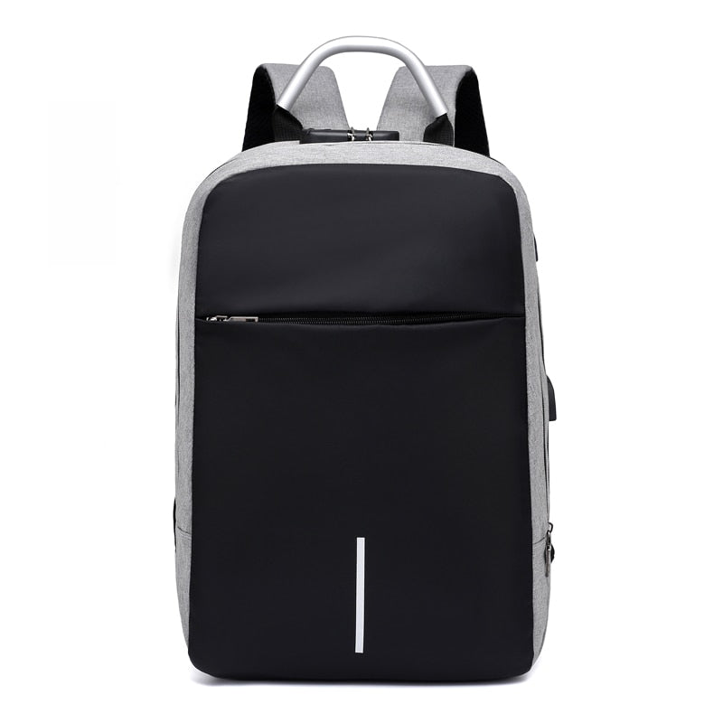 Secure back panel of the SafeCarry anti-theft backpack, showing hidden pockets and comfortable padding.