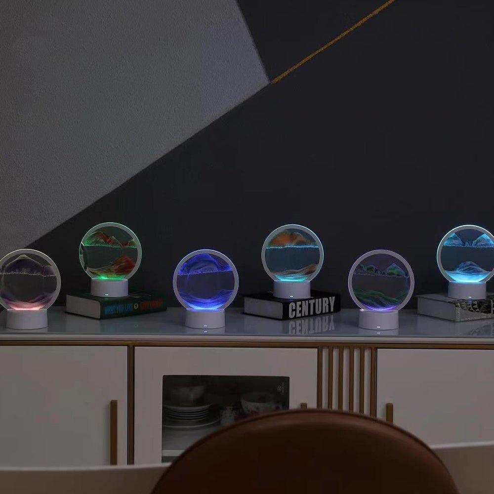 Tabletop AquaDrift LED sand art lamp, ideal for ambient lighting and relaxation in any modern home