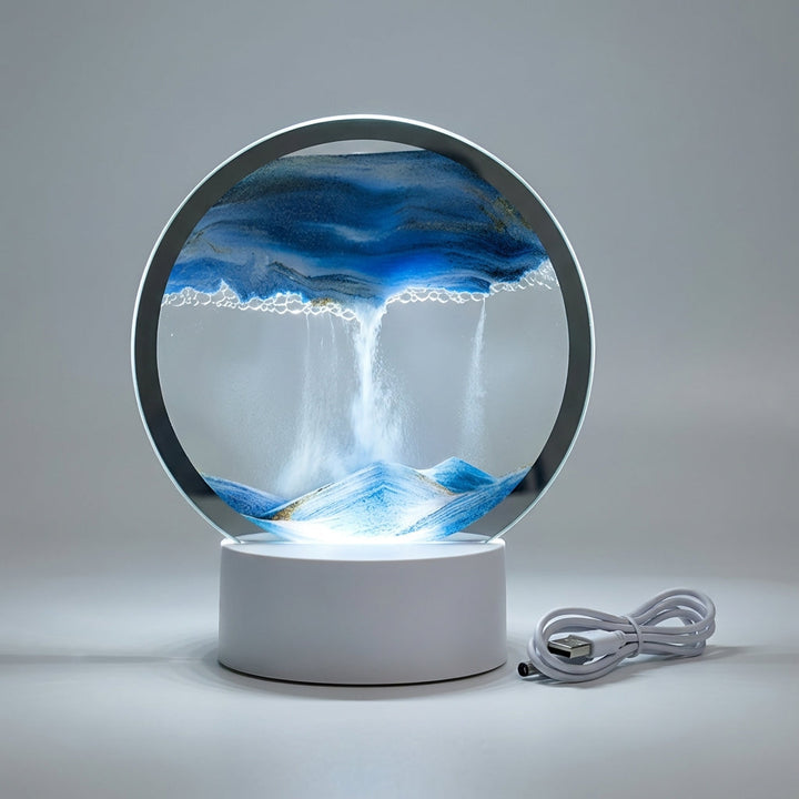 Dynamic Sand Art Lamp, AquaDrift, featuring mesmerizing sand landscapes and soft LED illumination, unisex gift