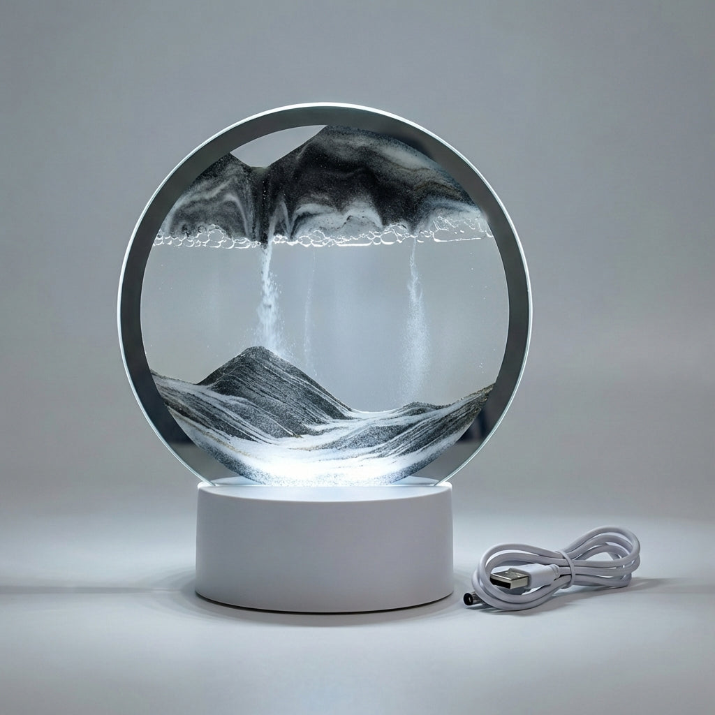AquaDrift LED Sand Art Lamp, a unique relaxation gift for stress relief, with elegant circular design