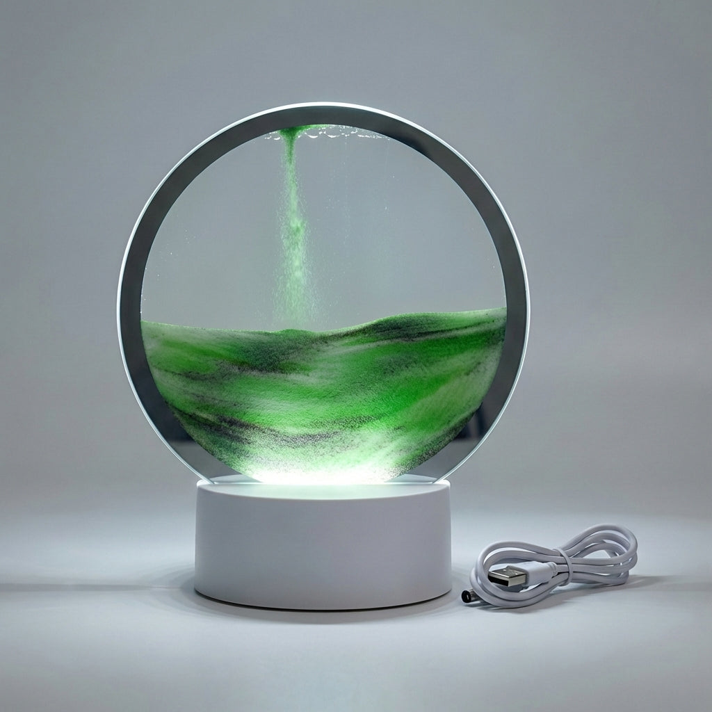 Ambient lighting AquaDrift sand art lamp: a unisex modern circular design with LED features for a calming home decor piece.