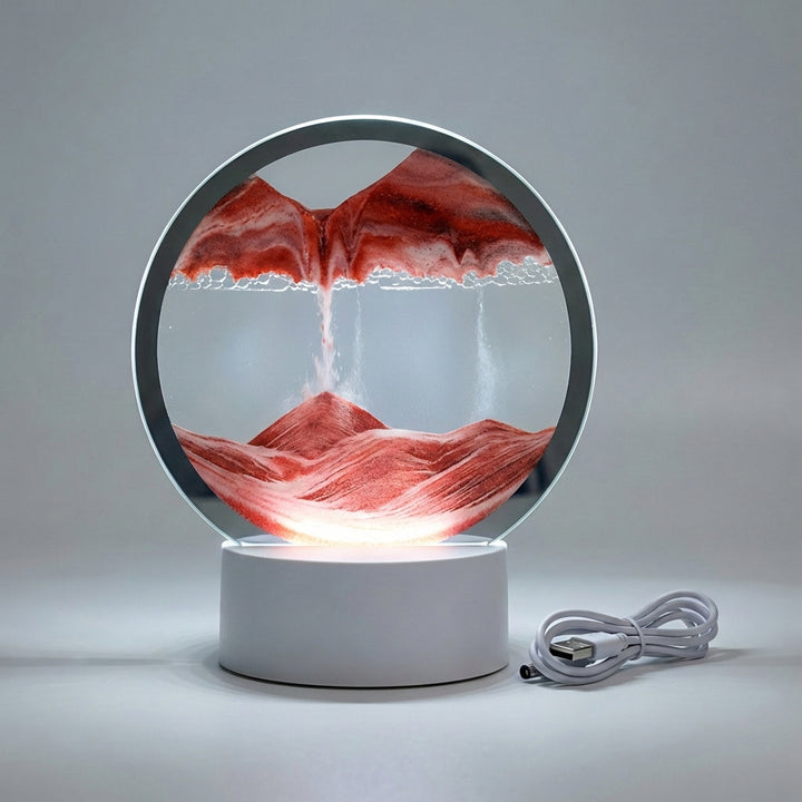 Unique lamp for home accent: AquaDrift modern circular sand art lamp with LED lighting and dynamic sand formations.