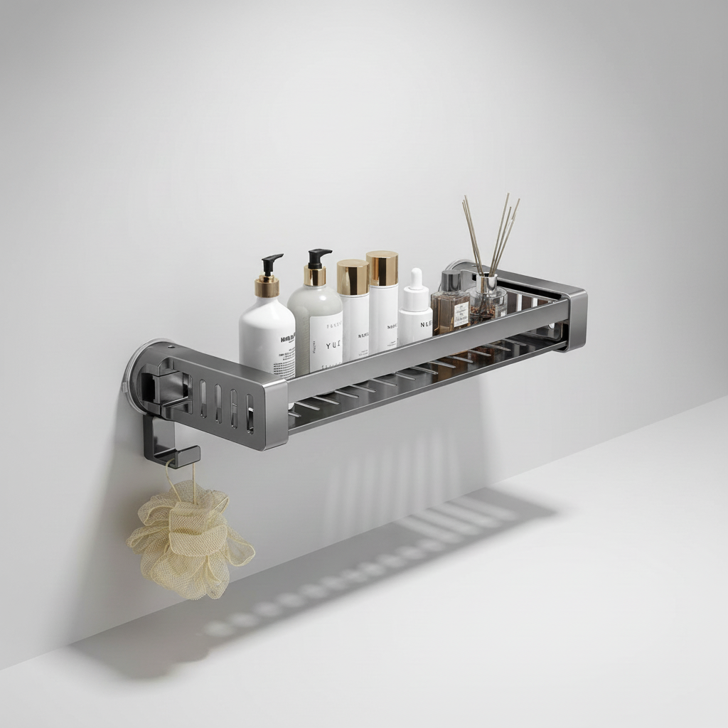 Rust-proof AquaFixor shower caddy, drill-free bathroom storage for shampoo & soap