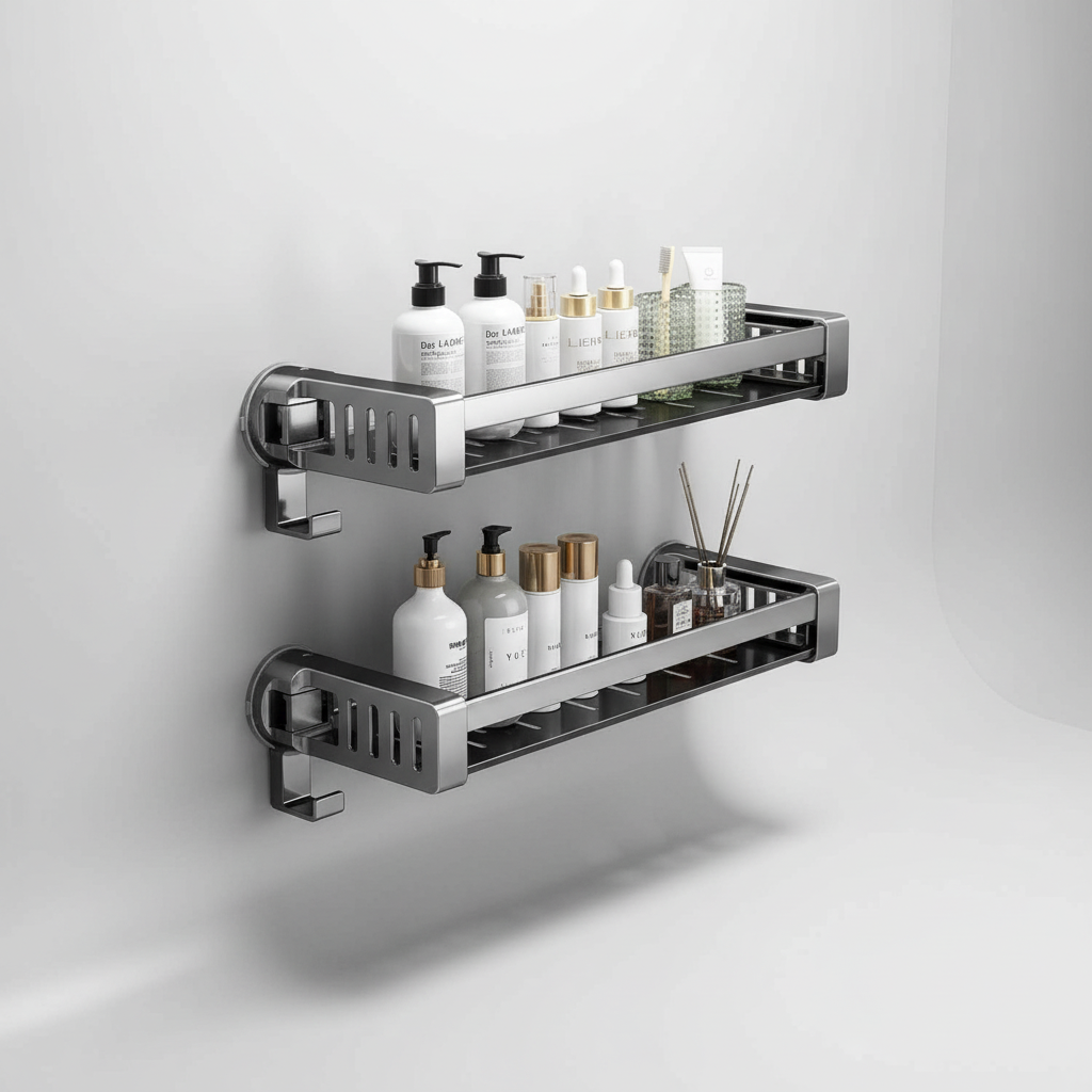 Bathroom shower caddy, AquaFixor no-drill design, aluminum wall organizer