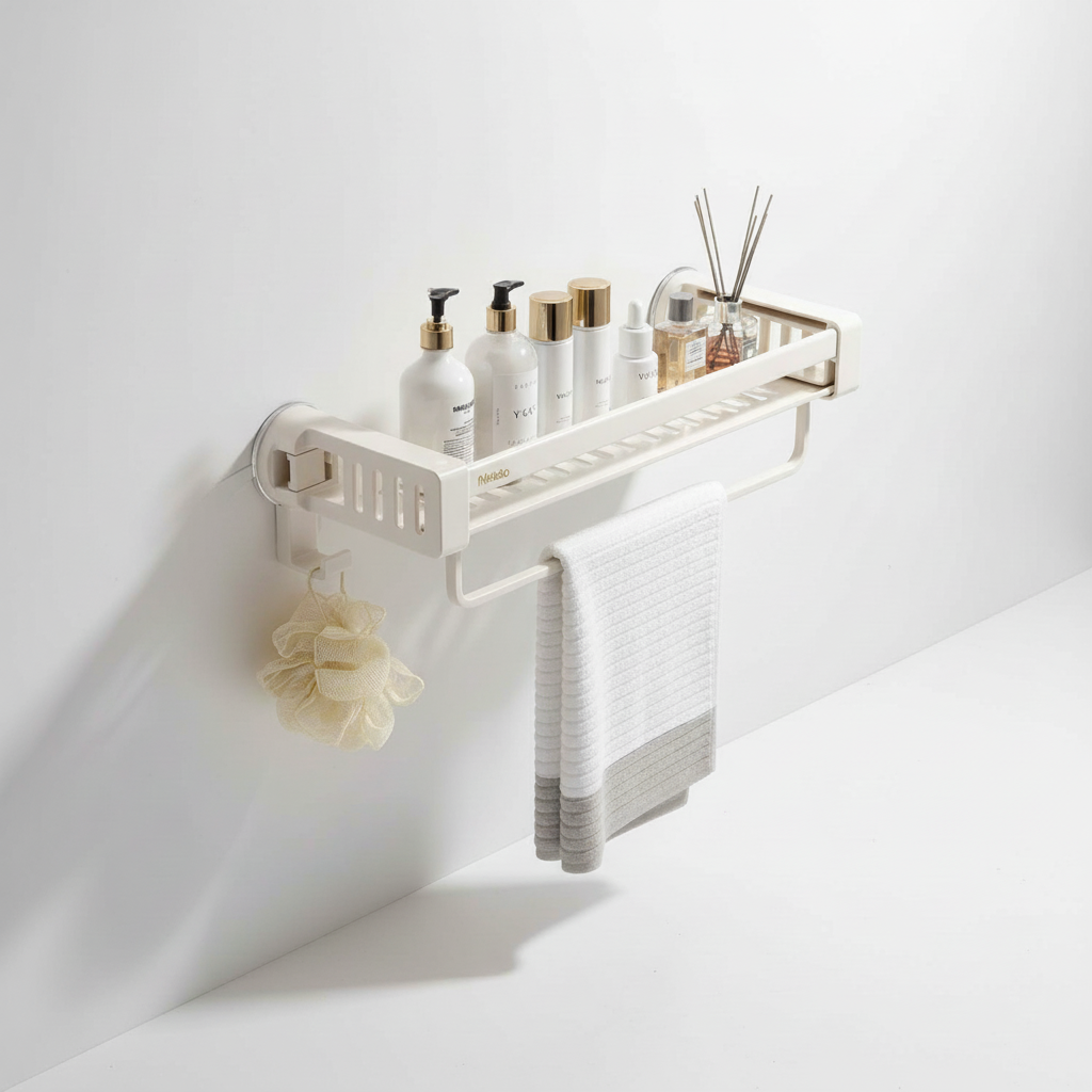 Durable AquaFixor aluminum shower caddy, no-drill suction cup installation