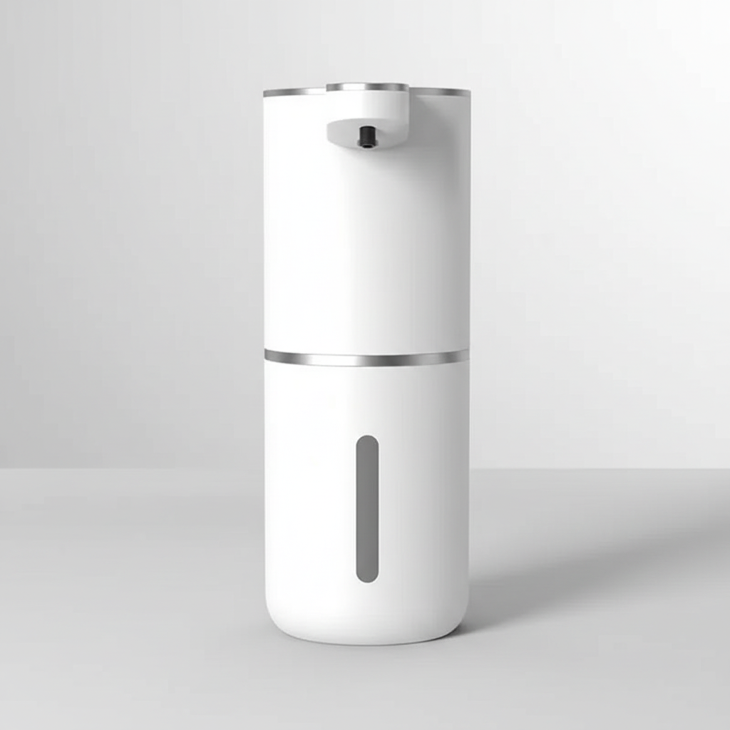 Hand using the AquaFoamer automatic foam soap dispenser, highlighting touchless operation and rich foam