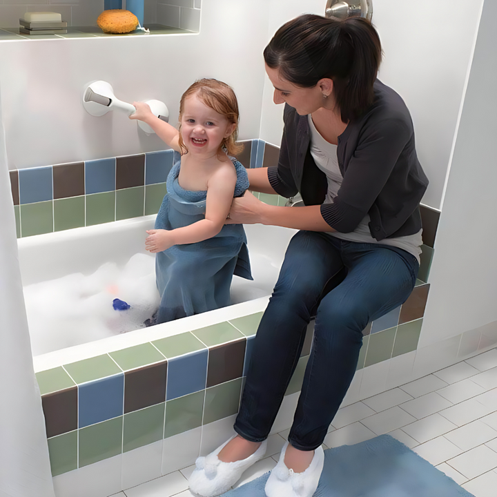 AquaGrip bathroom safety grab bar with powerful suction cups, ideal for secure support in showers, baths & tubs.