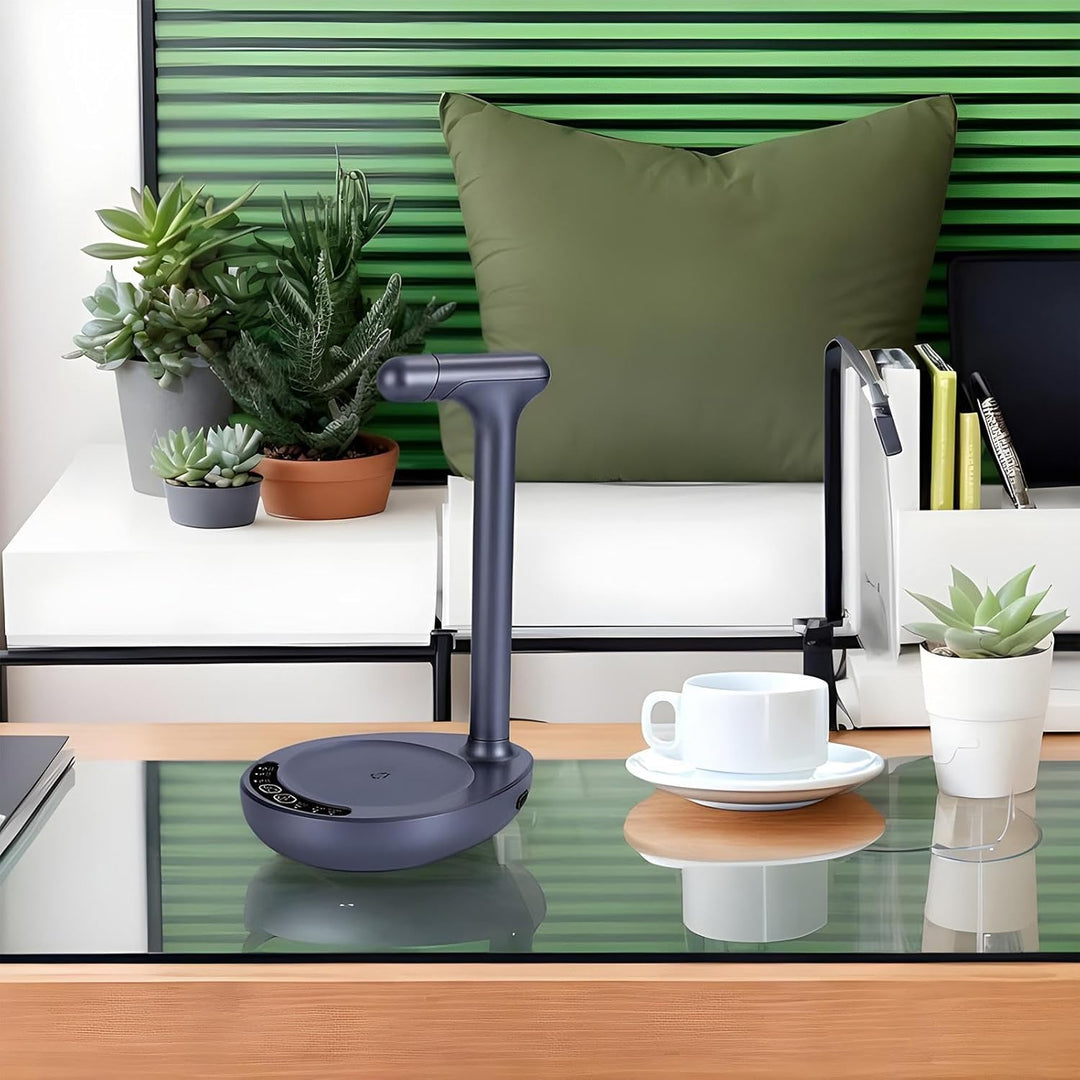 Aqualis electric water dispenser, small footprint for desktop, accommodates 5-gallon bottles.