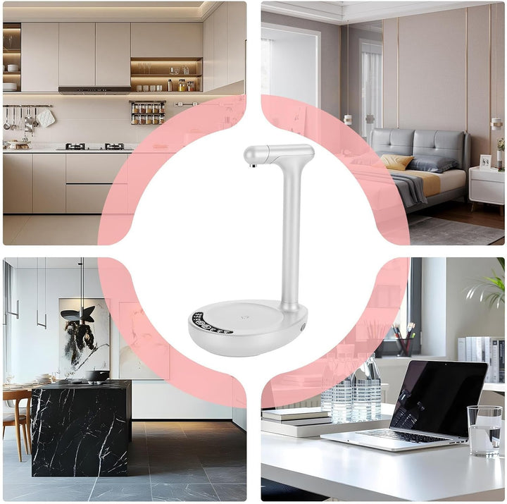 Aqualis desktop water dispenser with electric pump, designed for easy 5-gallon bottle use.