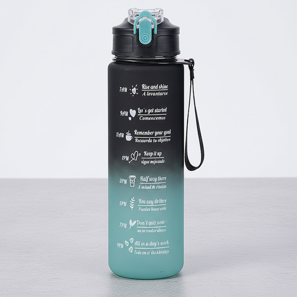 Person holding AquaPulse leak-proof Tritan water bottle during a workout, emphasizing hydration.