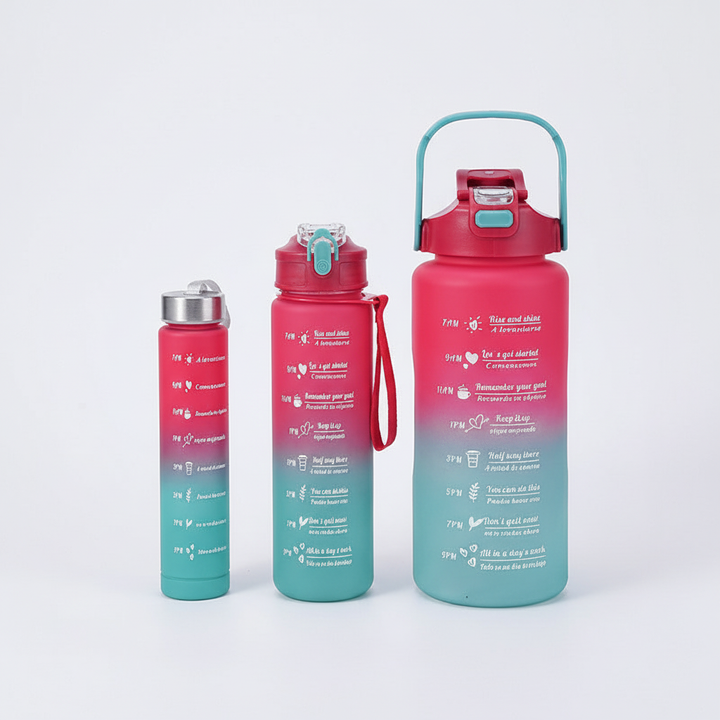 Empty AquaPulse hydration water bottle with handle, ready for refilling, promoting reusable use.