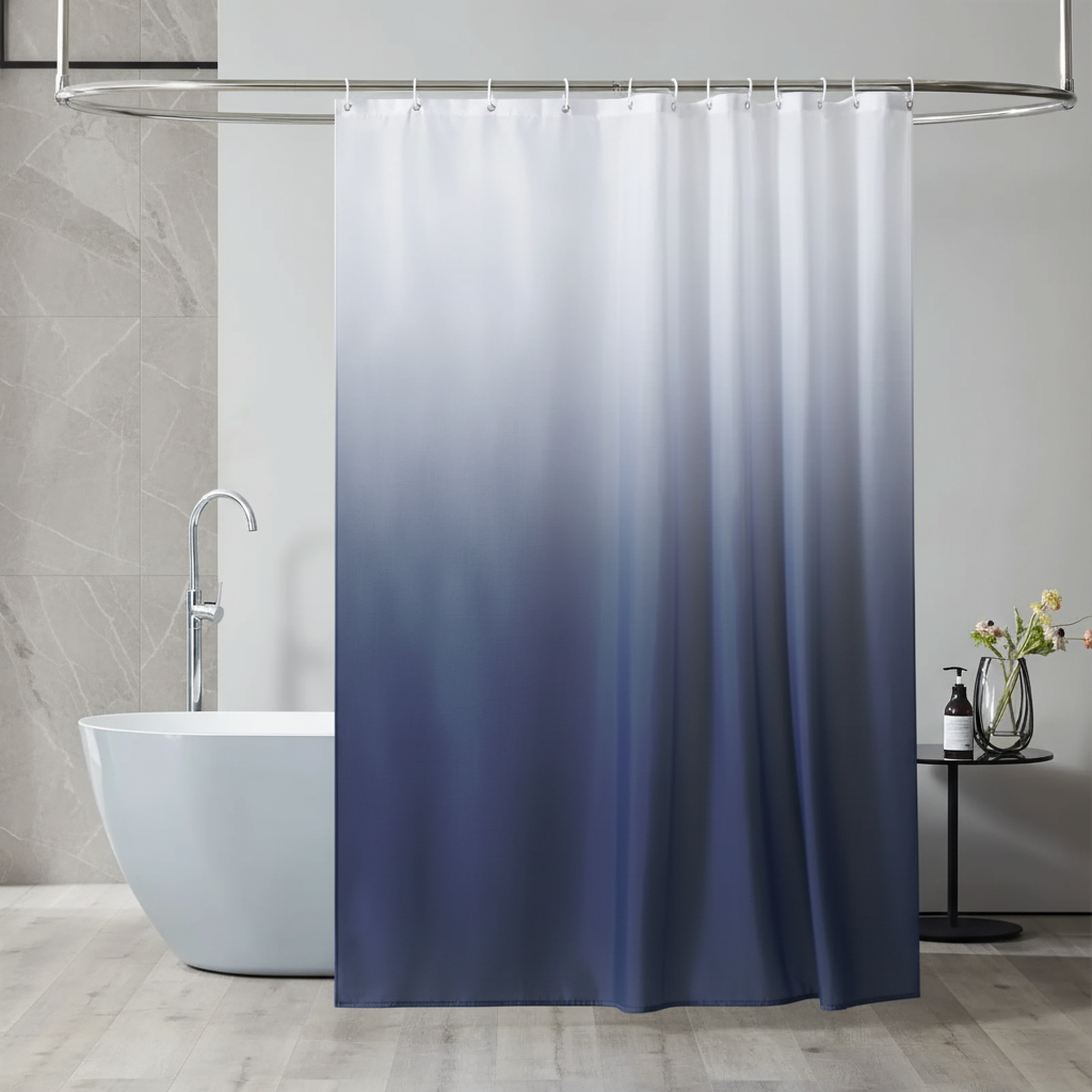 AquaVeil thickened gradient waterproof polyester shower curtain in modern aqua hues for bathroom decor