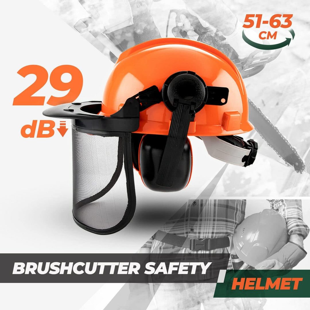 Green forestry safety helmet with clear face shield & ear protection for landscaping